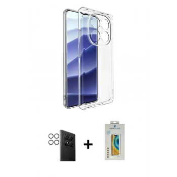 MARSİLYAN™- Redmi Note 14 Pro 4G Kılıf Zirve Doku - Şeffaf Polymer Nano Ekran Koruyucu + PVD Metal Kamera Lens - GS