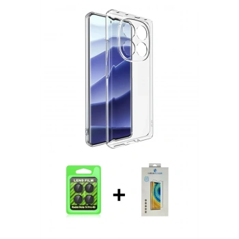 MARSİLYAN™- Redmi Note 14 Pro 4G Kılıf Zirve Doku - Şeffaf Polymer Nano Ekran Koruyucu + Raze Metal Kamera Lens - SH