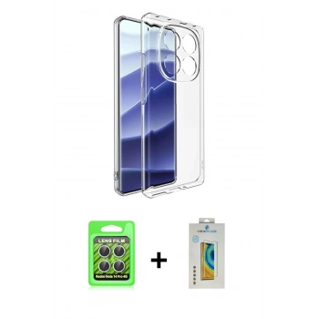 MARSİLYAN™- Redmi Note 14 Pro 4G Kılıf Zirve Doku - Şeffaf Polymer Nano Ekran Koruyucu + Raze Metal Kamera Lens - GS