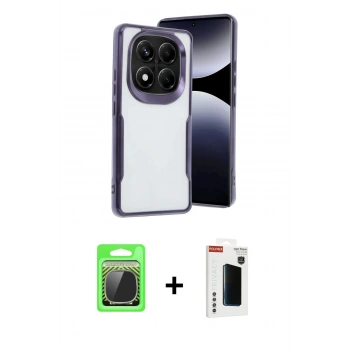 MARSİLYAN™- Redmi Note 14 Pro Plus Kılıf Akış Çizgi Koleksiyonu - Siyah Hayalet Polymer Nano Ekran Koruyucu + Raze Metal Kamera Lens - GS