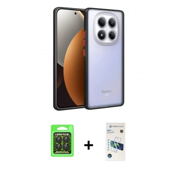 MARSİLYAN™- Redmi Note 15 Pro 5G Kılıf Ahenk Çizgi Serisi - Siyah 3D Antistatik Cam Ekran Koruyucu + Raze Metal Kamera Lens - SH