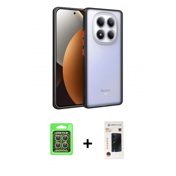 MARSİLYAN™- Redmi Note 15 Pro 5G Kılıf Ahenk Çizgi Serisi - Siyah 3D Antistatik Hayalet Cam Ekran Koruyucu + Raze Metal Kamera Lens - GS