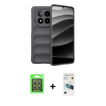 MARSİLYAN™- Redmi Note 15 Pro 5G Kılıf Atlas Koleksiyonu - Siyah 3D Antistatik Cam Ekran Koruyucu + Raze Metal Kamera Lens - GS