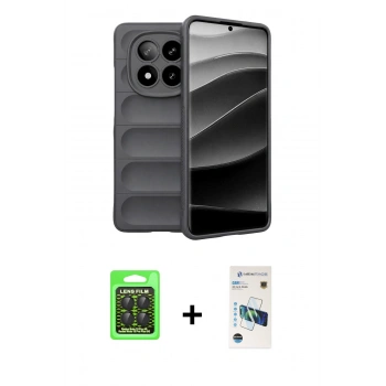 MARSİLYAN™- Redmi Note 15 Pro 5G Kılıf Atlas Koleksiyonu - Siyah 3D Antistatik Cam Ekran Koruyucu + Raze Metal Kamera Lens - SH