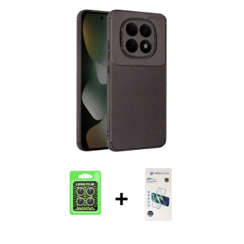 MARSİLYAN™- Redmi Note 15 Pro 5G Kılıf Eksen Form Prime - Siyah 3D Antistatik Cam Ekran Koruyucu + Raze Metal Kamera Lens - GS