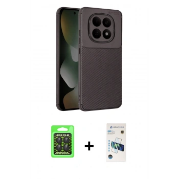 MARSİLYAN™- Redmi Note 15 Pro 5G Kılıf Eksen Form Prime - Siyah 3D Antistatik Cam Ekran Koruyucu + Raze Metal Kamera Lens - SH