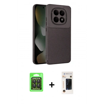 MARSİLYAN™- Redmi Note 15 Pro 5G Kılıf Eksen Form Prime - Siyah 3D Antistatik Hayalet Cam Ekran Koruyucu + Raze Metal Kamera Lens - SH