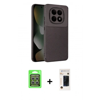 MARSİLYAN™- Redmi Note 15 Pro 5G Kılıf Eksen Form Prime - Siyah 3D Antistatik Hayalet Cam Ekran Koruyucu + Raze Metal Kamera Lens - GS