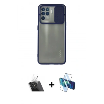 MARSİLYAN™- Reno 5 Lite Kılıf Vadi Çizgi - Siyah 3D Antistatik Cam Ekran Koruyucu + Kamera Lens Koruma Cam - SF