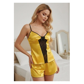 MARSİLYAN- Sarı Saten Babydoll Şortlu Takım - 290