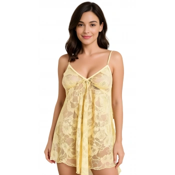 MARSiLYAN-  Sarı Tül Mini Gecelik Zarif Kadın Gece Elbisesi