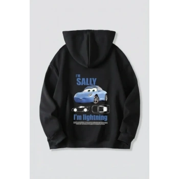 MARSiLYAN- Sevgililer Günü Araba Temalı Baskılı Oversize Kapüşonlu Sweatshirt Hoodie - Siyah