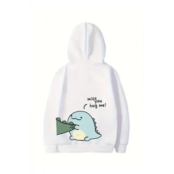 MARSiLYAN- Sevgililer Günü Baskılı Oversize Kapüşonlu Sweatshirt Hoodie - Beyaz