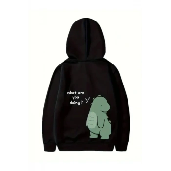 MARSiLYAN- Sevgililer Günü Baskılı Oversize Kapüşonlu Sweatshirt Hoodie - Siyah