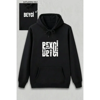 MARSiLYAN- Sevgililer Günü Beyci Hediye Baskılı Oversize Kapüşonlu Sweatshirt - Siyah