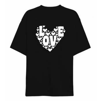 MARSiLYAN- Sevgililer Günü İçin Özel Tasarım Love Kalp Baskılı T-shirt - Siyah