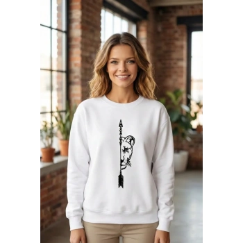 MARSiLYAN- Sevgililer Günü Özel Bisiklet Yaka Aslan Baskılı Oversize Sweatshirt - Beyaz