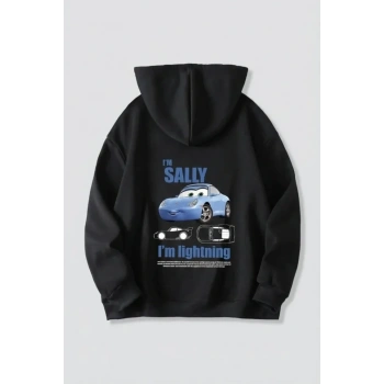 MARSiLYAN- Sevgililer Günü Özel Kapüşonlu Araba Baskılı Oversize Sweatshirt - Siyah