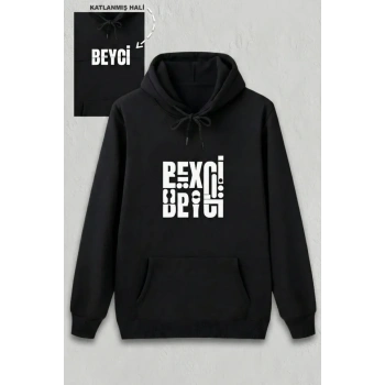 MARSiLYAN- Sevgililer Günü Özel Kapüşonlu Beyci Baskılı Oversize Sweatshirt - Siyah