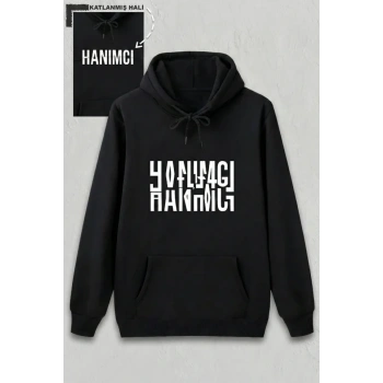 MARSiLYAN- Sevgililer Günü Özel Kapüşonlu Hanımcı Baskılı Oversize Sweatshirt - Siyah