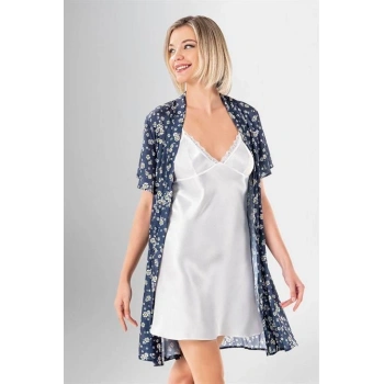 MARSiLYAN-  Şık Desenli Saten 2li Kısa Sabahlık Takımı