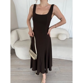 MARSiLYAN- Sırt Dekolteli Kolsuz Uzun Elbise - Kahverengi