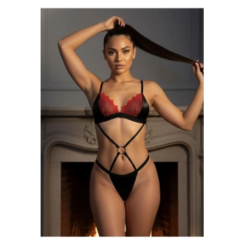 MARSİLYAN- Siyah Kırmızı Sütyen Takım - 6585