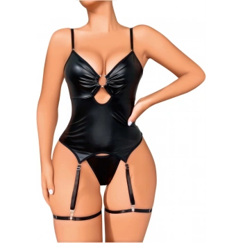 MARSiLYAN-  Siyah Lame Fantezi Deri Jartiyer Takımı