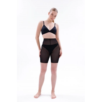 MARSiLYAN-  Siyah MI EMAY 2705 Lazer Tül Toparlayıcı Paçalı Boxer Hayalet Korse