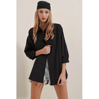 MARSiLYAN- Siyah Oversize Uzun Basic Gömlek 3900