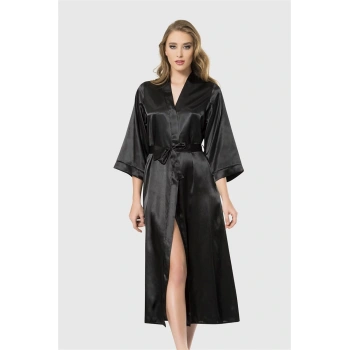 MARSiLYAN-  Siyah Uzun Saten Sabahlık