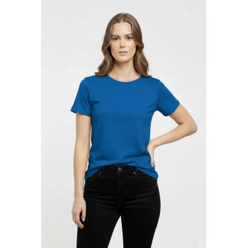 MARSiLYAN- T-Shirt Bisiklet Yaka Slim Fit Likralı Tişört Günlük Basic Body - İndigo