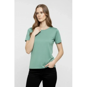 MARSiLYAN- T-Shirt Bisiklet Yaka Slim Fit Likralı Tişört Günlük Basic Body - Mint Yeşili