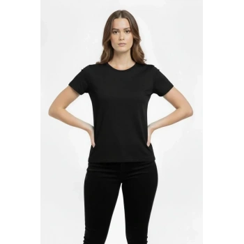 MARSiLYAN- T-Shirt Bisiklet Yaka Slim Fit Likralı Tişört Günlük Basic Body - Siyah