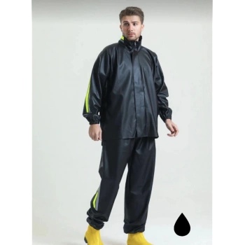 MARSiLYAN- Tam Kalıp Motorcu Kurye Su Gecirmez Yağmurluk Takım - Siyah