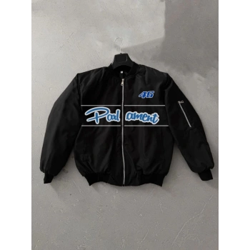 MARSiLYAN- Tam Kalıp Uzun Kol Baskılı Bomber Ceket - Siyah