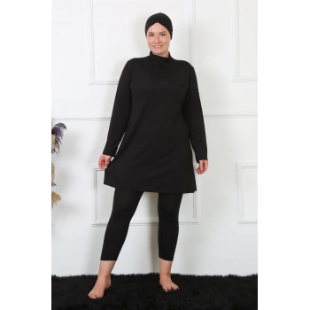 MARSiLYAN- Tam Kapalı Büyük Beden Siyah Mayo