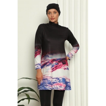 MARSiLYAN- Tam Tesettür Dijital Desenli Mayo Siyah