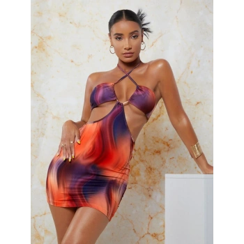 MARSiLYAN-  Transparan Detaylı Omuz Dekolteli Mini Fantezi Elbise