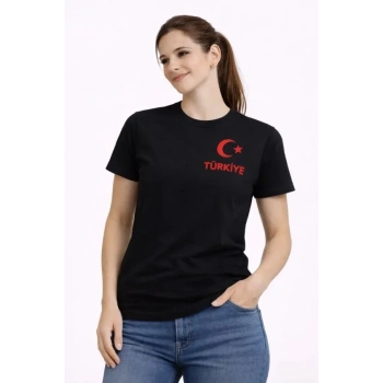 MARSiLYAN- TÜRKİYE Ay Yıldız Baskılı Taraftar Forma T-Shirt - Siyah