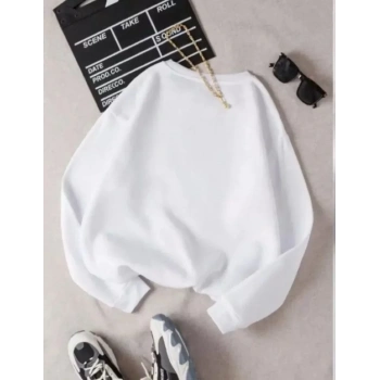 MARSiLYAN- Üç İplik Biskilet Yaka Basic SweatShirt - Beyaz