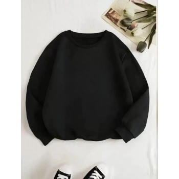 MARSiLYAN- Üç İplik Biskilet Yaka Basic SweatShirt - Siyah
