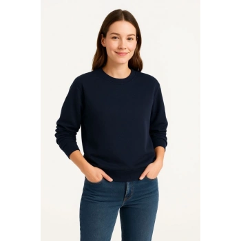 MARSiLYAN- Üç İplik Düz Bisiklet Yaka SweatShirt - Lacivert