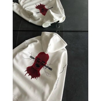 MARSiLYAN- Üç İplik Kapşonlu Baskılı Oversize SweatShirt- Beyaz