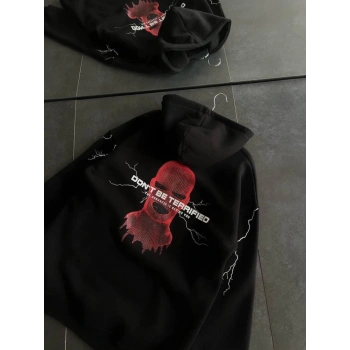 MARSiLYAN- Üç İplik Kapşonlu Baskılı Oversize SweatShirt- Siyah
