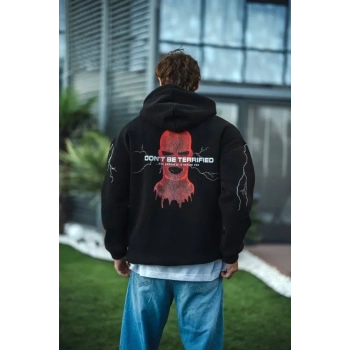 MARSiLYAN- Üç İplik Kapüşonlu Baskılı Oversize SweatShirt- Siyah