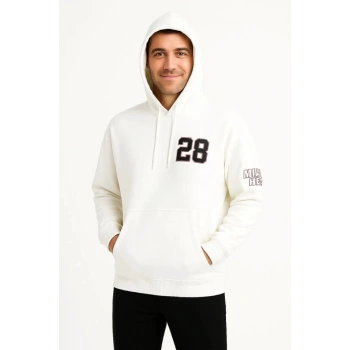 MARSiLYAN- Üç İplik Kapüşonlu Ön Ve Arka Baskılı SweatShirt Hoodie - Beyaz