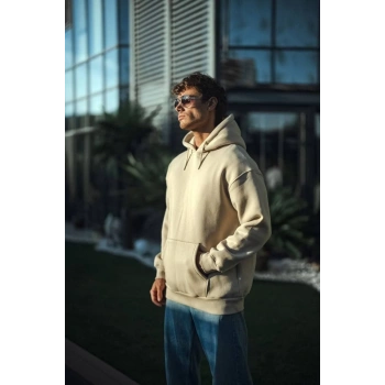 MARSiLYAN- Üç İplik Penye Kapşonlu Basic SweatShirt - Bej