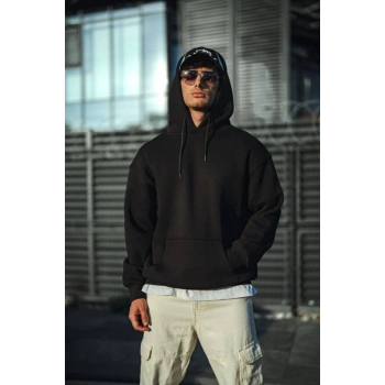 MARSiLYAN- Üç İplik Penye Kapşonlu Basic SweatShirt - Siyah