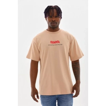 MARSiLYAN- Unisex Baskılı Oversize T-Shirt - Bej